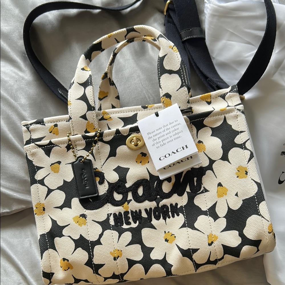 Coach Black and White Floral Canvas Tote